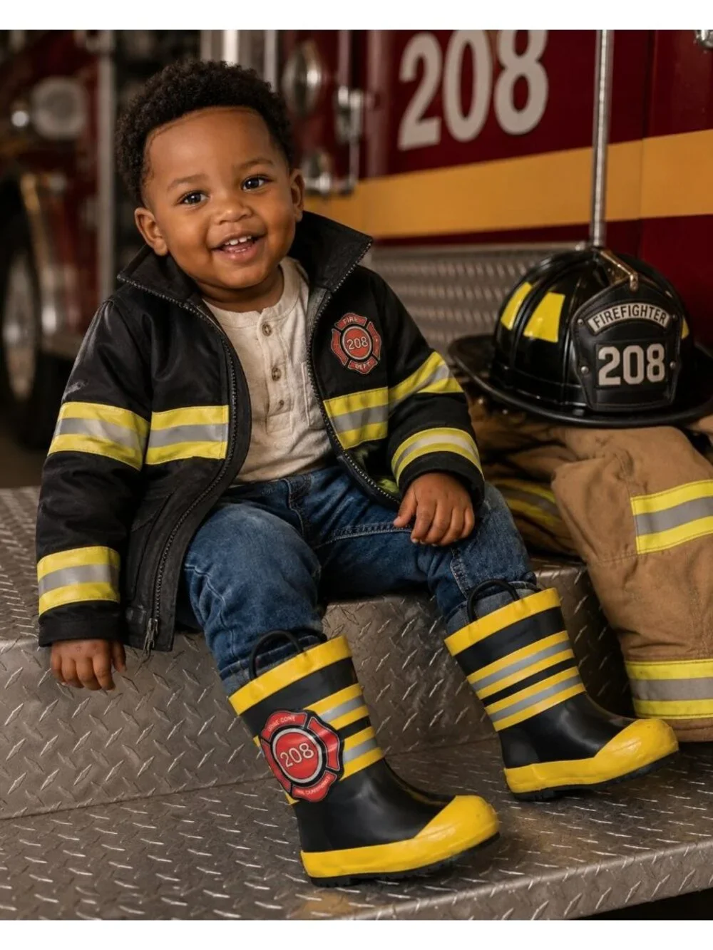 Lone Cone Kids Size 4 Rain Boots Firefighter Design Water-Resistant Pull Handles